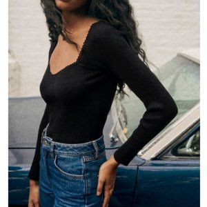 NWOT Sezane Maha Jumper in Black Long Sleeves Wool Cotton